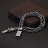 Real S925 Sterling Silver Braided Bracelet for Men 9mm Vintage Hiphop Punk Norse Thick Safe Toggle Buckle Handmade Jewelry - GQTORCH Jewelry