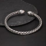 Antique S990 Sterling Silver Woven Bangle Men's and Women's Open Cuff Bracelet for Couples Jewelry Gift