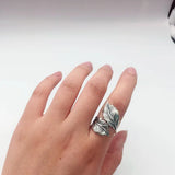 Guarantee 925 Silver Retro Simple Fashion Women Ring Thai Silver Leaf  Shape Opening Adjustable Jewelry Ring Daily Wearing