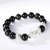 Black Obsidian Stone Bracelets Hand Accessories For Men With Real Sterling Silver Pixiu Feng Shui Crystals Jewelry Armband Heren - GQTORCH Jewelry