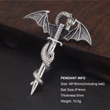 Genuine S925 Sterling Silver Viking Sword Dragon Pendant Necklace for Men Women Retro Punk Long Chain Jewelry Best Gift