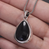 925 Sterling Silver Black Onyx Locket Pendant Necklace for Women Water Drop Frame Openable Pendants Fashion Vintage Jewelry