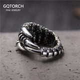 S925 Sterling Silver Eagle Claw Ring Thai Silver Retro Antique Punk Style Men's Ring Fine Jewelry