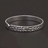 999.9 Pure Silver 8mm Hammered Open Cuff Bangle Bracelet for Men and Women Retro Minimalist Hand Craft Punk Rock Jewelry