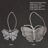 Real Pure 100% 925 Sterling Silver Exaggerated Large Butterfly Drop Earrings For Women Handmade Vintage Style