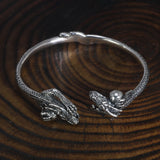 Real 925 Sterling Silver Dragon Claw Bracelet Vintage Punk Style Double Dragon Play Beads Open Bangle Jewelry