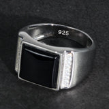 925 Sterling Silver Ring for Men With Black Square Onyx Natural Stone Mens Wedding Rings Turkish Male Jewelry