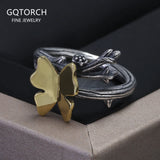 925 Sterling Silver Vintage Butterfly Branch Ring for Women Opening Type Creative Retro Female Stylish Jewelry Accessories