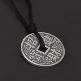 999 Pure Silver Antiqued Lucky Talisman Coin Pendant Necklace Bring Wealth Fish Engrave Double Sided Black Rope Fengshui Jewelry