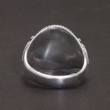 Real Pure 925 Silver Ring for Men Round Stone Natural Black Agate Antique Heart Pattern Fine Jewelry