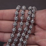 6mm 925 Sterling Silver Men's Beads Ball Chain Necklace with Six Words Mantra Engraved Retro Vintage Buddhist Jewelry