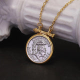 925 Silver Coin Pendant Chain Vintage Rome Knight Necklace Delicate Small Pendant Gold Plated Two-tone Party Jewelry Gift - GQTORCH Jewelry