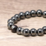 Natural Hematite Beaded Bracelet with Dragon Sandalwood Bead 925 Sterling Silver Accessories Vintage Jewelry for Men