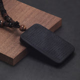 Natural Obsidian Tag Pendant Necklace for Men Prajna Paramita Sutra Engraved Tiger Eye Rope Chain Vintage Buddha Jewelry