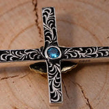 925 Sterling Silver Cross Pendant Virgin Mary Vintage Thai Silver Inlaid CZ Blue Stone For Men And Women Christian Jewelry - GQTORCH Jewelry