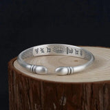 Tibetan Six Words Mantra Vintage Silver Bangles for Women Openable Fish Lotus Buddhist Jewelry Pure Silver S990 Retro Bracelet. - GQTORCH Jewelry