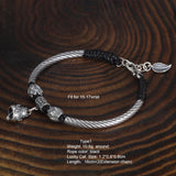 Real 999 Silver Men's and Women's Lucky Cat Lucky Woven Bracelet Leather Rope Adjustable Bracelet Lotus Fashion Animal Jewelry