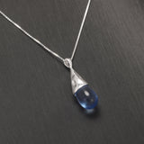 Real 925 Sterling Silver Opal Blue Water Drop Necklace for Women Luxury Elegant Trendy Jewelry