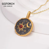 Real 925 Sterling Silver Moon and Sun Pendant Necklace Gold Vermeil with Natural Garnet Stone Sweet Romance Gift