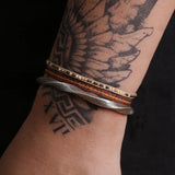3pcs/set 999 Pure Silver Leaf Twisted Open Bangle Hand-woven Small Beads Knot Bracelet Set Adjustable Bohemian Retro Jewelry