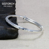 Expandable Bangle Bracelet For Women Real Pure 999 Sterling Silver Mantra Bangles Six Words Engraved Tibetan Buddhism Jewelry