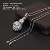 Real 999 Sterling Silver Buddha Lotus Pendant Necklace Openable The Prayer Box Talisman Six Word Jewelry