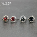 Real 925 Sterling Silver Circling Snake Stud Earrings for Women Inlaid Red Garnet Onyx  Natural Stone Vintage Earrings