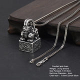 925 Sterling Silver Seal Pendant Necklace Carved Chinese "Bring in Wealth and Treasure" with Four Sacred Animal Amulet Jewelry