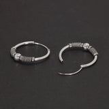 Real 925 Sterling Silver Hoop Earrings Antique Thai Silver Round Circle Hip Hop Punk Gothic Jewelry Party Gift