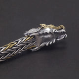 9mm 925 Sterling Silver Dragon Head Braided Bracelet for Men 20cm Vintage Hiphop Punk Two-tone Handcraft Jewelry Accessories