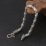 925 Sterling Silver Six Words Beaded Chain 6mm Mantra Bracelet For Men with Double Dragon Heads