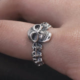 925 Sterling Silver Gothic Skull Ring Adjustable Death Head Open Ring Biker Punk Rock Hiphop Street Party Jewelry Accessories