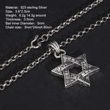 Real 925 Sterling Silver Star of David Men's Pendant Six Pointed Religious Amulet Symbol Necklace Fine Jewelry