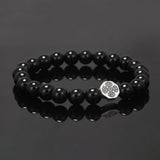 8mm Natural Stone Beaded Bracelet for Men Women 925 Sterling Silver Vajra Six Words Mantra Charm Obsidian Agate Handmade Jewelry