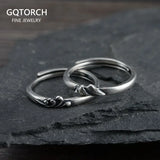 Real 925 Sterling Silver Stackable Couple Rings for Women Men Mountain Sea Love Open Type Retro Antique Fine Jewelry