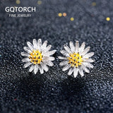 Little Daisy Earrings Korean Anti Allergy Small Sun Flower Fresh 925 Sterling Silver Studding Earrings pendientes mujer moda