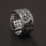 925 Sterling Silver Dragon Heart Sutra Ring for Men Women Buddhist Opening Type Punk Retro Party Jewelry Accessories