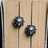 Real 925 Sterling Silver Skeleton Earrings For Women Sunflower Shape Gothic Punk Style