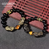 Buddhism Feng Shui Obsidian Stone Beads Bracelet Men Women Unisex Brave Troops Wristband Black Pixiu Wealth Lucky Bracelets