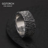 925 Sterling Silver Retro Irregular Stripe Ring for Men Women Meteorite Pattern Punk Rock Gothic Hiphop Biker Cool Jewelry
