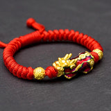 999 Sterling Silver Pixiu Gold Color Temperature Color Changed Lucky Red Rope Bracelets Tibetan Buddhist Knots String For Men - GQTORCH Jewelry