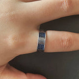 925 Sterling Silver Turkish RIngs Fret Pattern Religions Jewelry For Men and Women Blue Color Zircon Stone Paved Setting