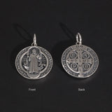 Vintage 925 Sterling Silver Saint Benedict Medallion Cross Pendant Necklace Catholic Exorcism Amulet Men and Women