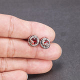 Real 925 Sterling Silver Circling Snake Stud Earrings for Women Inlaid Red Garnet Onyx  Natural Stone Vintage Earrings