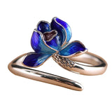 Real 925 Sterling Silver Lotus Open Rings for Women Enameling Flower Finger Ring Resizable Fine Jewelry