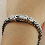 Handmade Braided Real 925 Sterling Silver Lys Punk Bracelets for Men Thai Silver Bracelet Vintage Jewelry