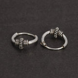 Real 925 Sterling Silver Hoop Earrings With String Ball Retro Antique Style Thai Silver Jewelry For Women Men Cool Fashion