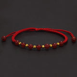 6mm Handmade Rope Braided Charms String Bracelet for Women Men Red or Black Agate Gold Beads Lucky Wristband Adjustable Jewelry