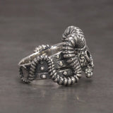 Vintage 925 Sterling Silver Skull Rings For Men Retro Punk Rock Demon Head Trident Engraving Motorcycle Biker Ring