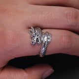 925 Sterling Silver Dragon and Phoenix Rings Adjustable Opening Size 6-11 Vintage Lucky Couple Jewelry